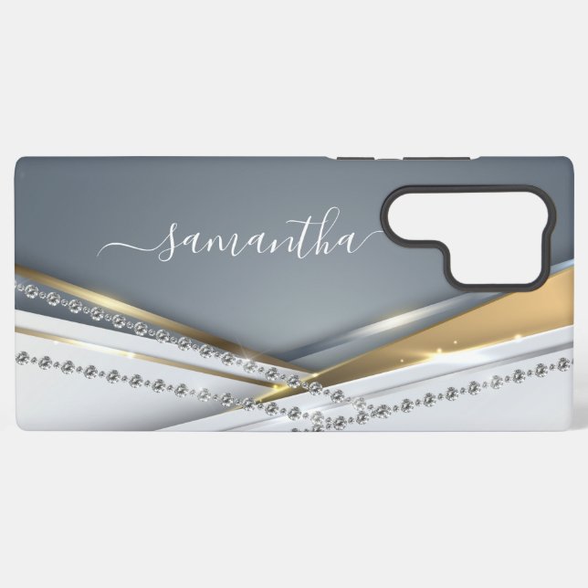 Metal 3-D look Calligraphy Gold Monogram Diamond  Samsung Galaxy Case (Back Horizontal)