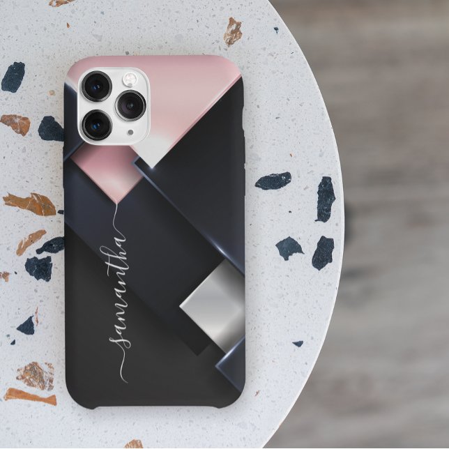 Metal 3-D  Monogram  Pink Black Squares  Case-Mate iPhone Case (Creator Uploaded)