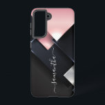Metal 3-D  Monogram  Pink Black Squares    Samsung Galaxy S21 Case<br><div class="desc">The design is a photo and the cases are not made with actual glitter, sequins, metals or woods. This design is also available on other phone models. Choose Device Type to see other iPhone, Samsung Galaxy or Google cases. Some styles may be changed by selecting Style if that is an...</div>