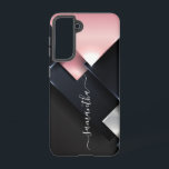 Metal 3-D  Monogram  Pink Black Squares    Samsung Galaxy S21 Case<br><div class="desc">The design is a photo and the cases are not made with actual glitter, sequins, metals or woods. This design is also available on other phone models. Choose Device Type to see other iPhone, Samsung Galaxy or Google cases. Some styles may be changed by selecting Style if that is an...</div>