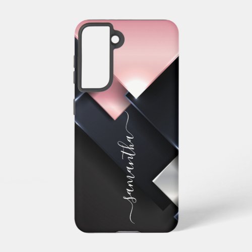 Metal 3_D  Monogram  Pink Black Squares    Samsung Galaxy S21 Case