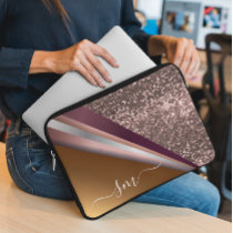 Metal 3-D Monogram  Pink Gold Glitter Look Laptop Sleeve