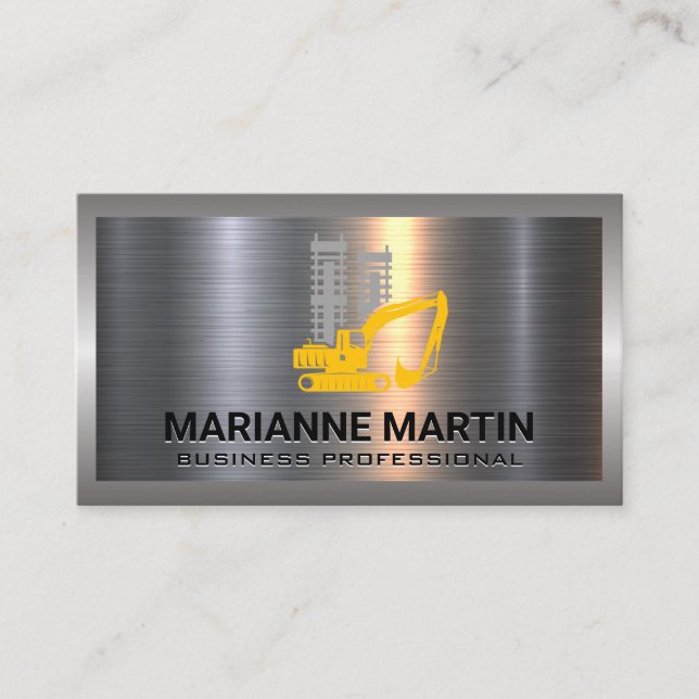 Metal Aluminum Brushed | Construction Vehicle Business Card (Front)