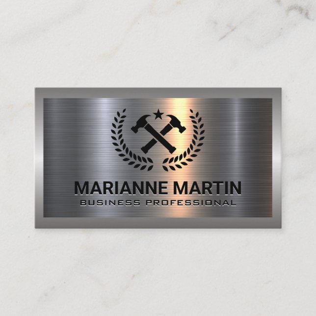 Metal Aluminum  | Cross Hammer Logo Business Card (Front)