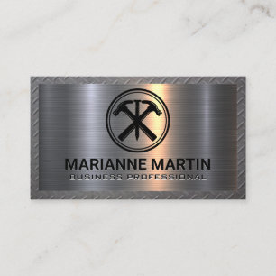 Metal Aluminum   Hammer Nail Logo   Carpentry Business Card