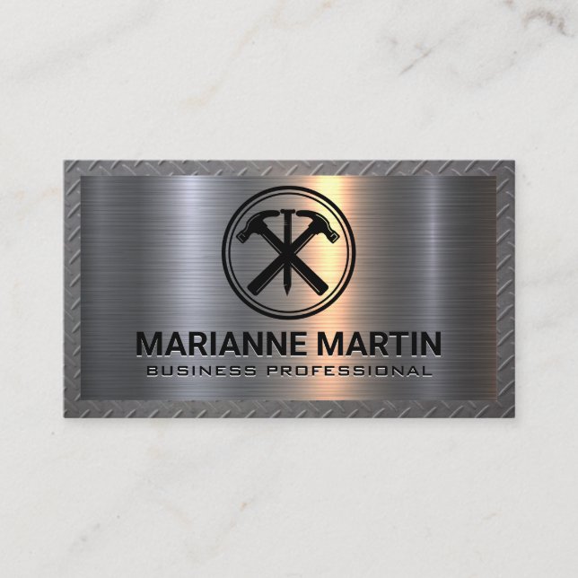 Metal Aluminum | Hammer Nail Logo | Carpentry Business Card (Front)