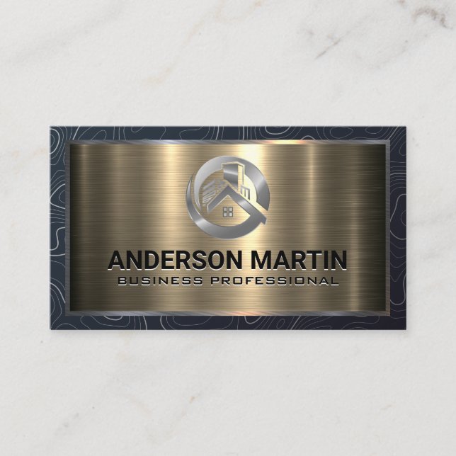 Metal Aluminum | Metallic Real Estate Logo Business Card (Front)
