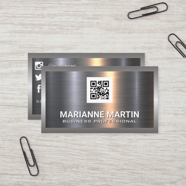 Metal Aluminum | qr code | Social Media Icons Business Card (Front/Back In Situ)