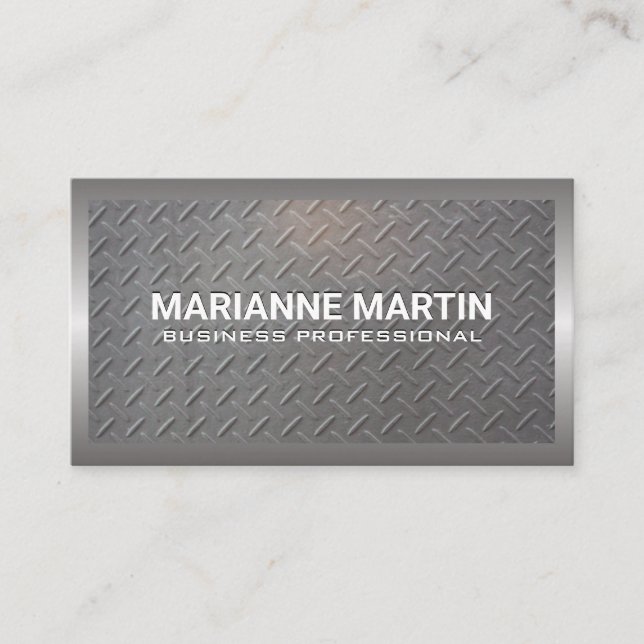 Metal Aluminum Silver Border | Steel Pattern Business Card (Front)