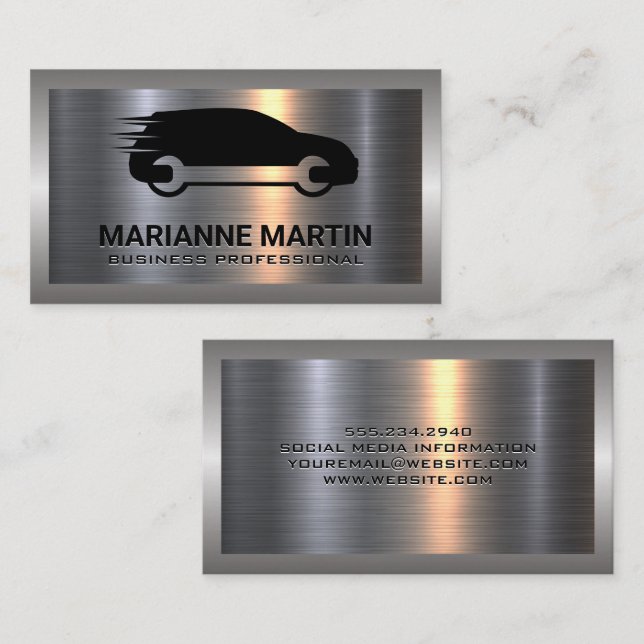 Metal Aluminum Silver Brushed | Auto Service  Business Card (Front/Back)