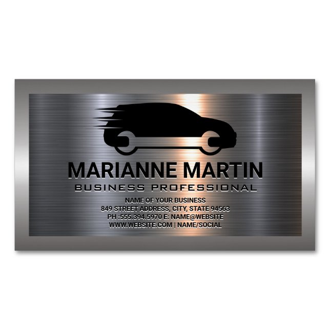 Metal Aluminum Silver Brushed | Auto Service  Business Card Magnet (Front)