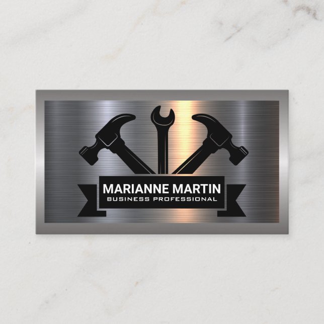 Metal Aluminum Silver Brushed | Building Tools Business Card (Front)
