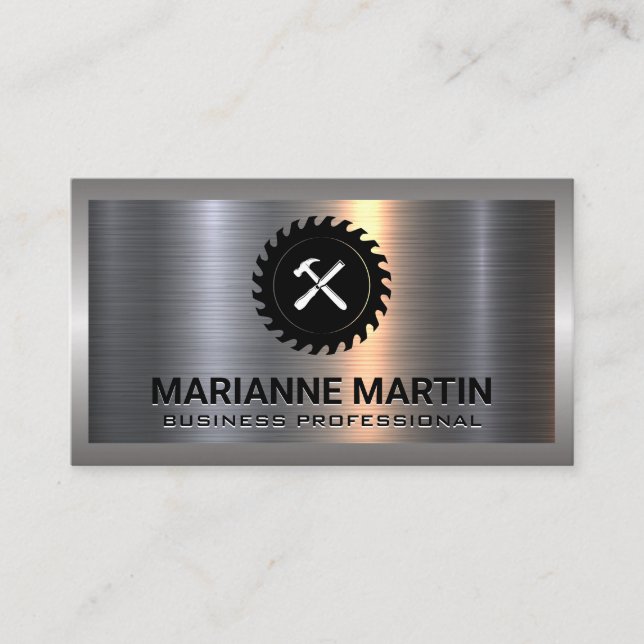 Metal Aluminum Silver Brushed | Circular Saw Business Card (Front)