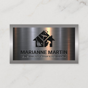 Metal Aluminum Silver Brushed   Cleaning Icons Business Card