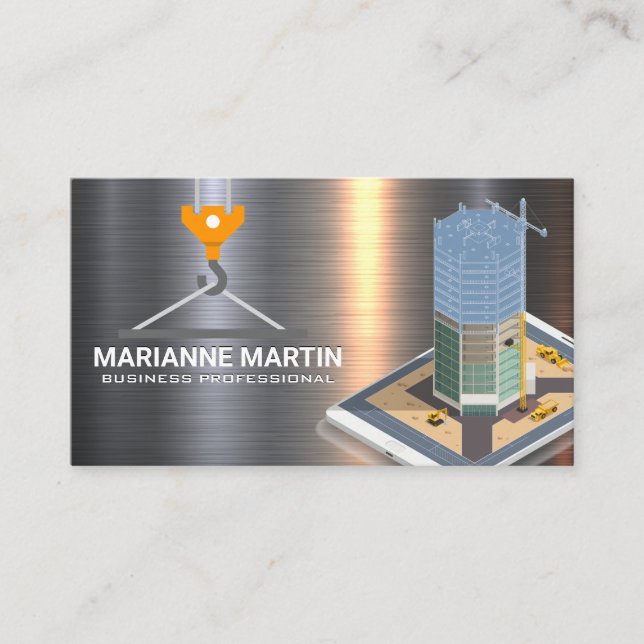 Metal Aluminum Silver Brushed | Construction Build Business Card (Front)