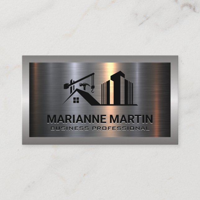 Metal Aluminum Silver Brushed | Construction Business Card (Front)