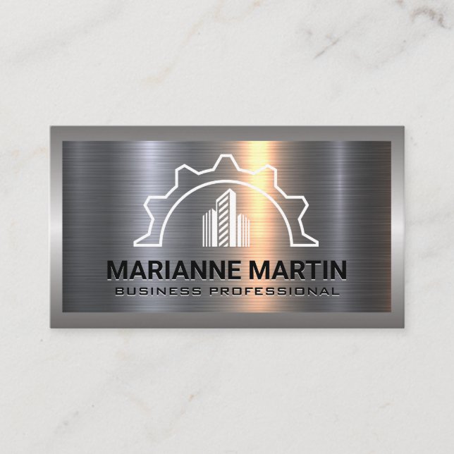 Metal Aluminum Silver Brushed | Construction Gear  Business Card (Front)