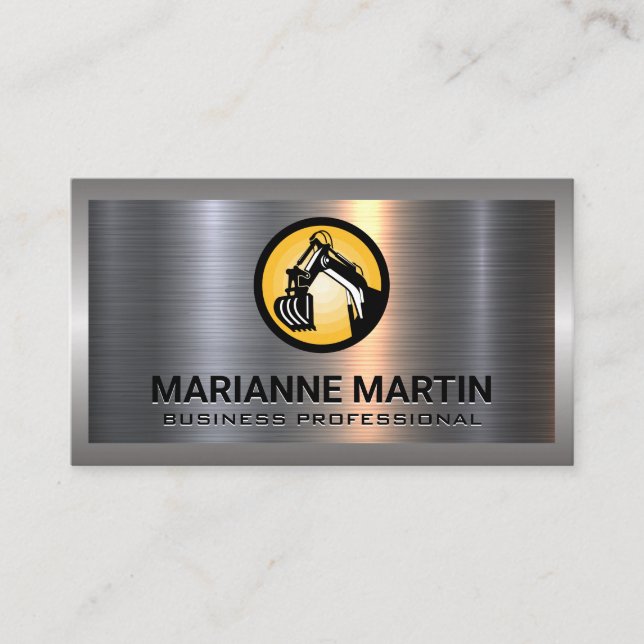 Metal Aluminum Silver Brushed | Construction Logo Business Card (Front)
