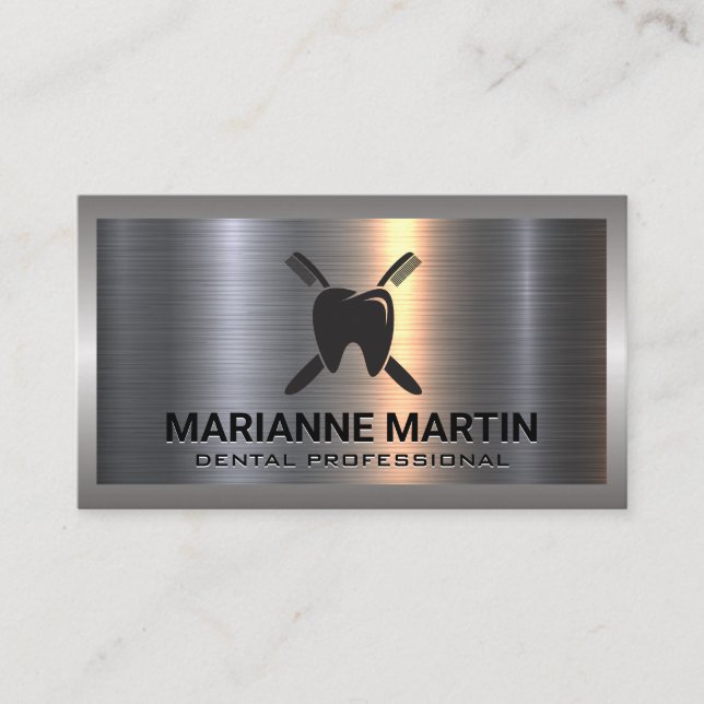 Metal Aluminum Silver Brushed | Dental Logo Business Card (Front)