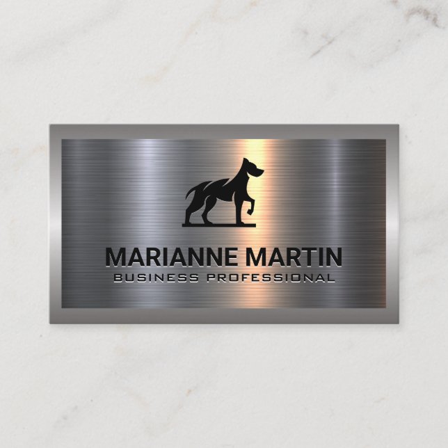 Metal Aluminum Silver Brushed | Dog Logo Business Card (Front)