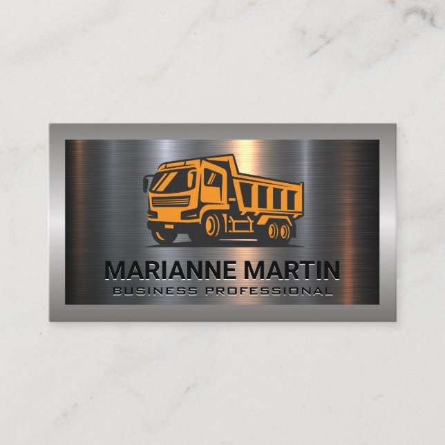Metal Aluminum Silver Brushed | Dump Truck Business Card (Front)