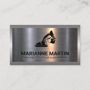 Metal Aluminum Silver Brushed Earth Mover Logo Business Card