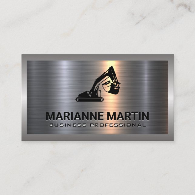 Metal Aluminum Silver Brushed | Earth Mover Logo Business Card (Front)
