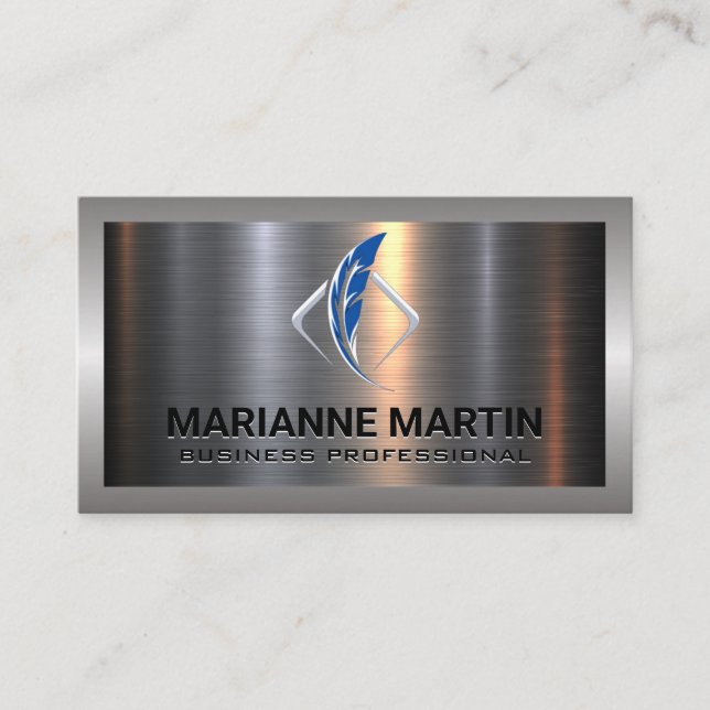 Metal Aluminum Silver Brushed | Feather Logo Business Card (Front)