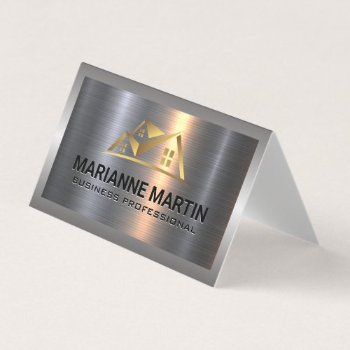 Metal Aluminum Silver Brushed  Gold House Logo Business Card