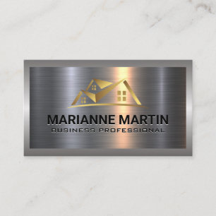Metal Aluminum Silver Brushed   Gold House Logo Business Card