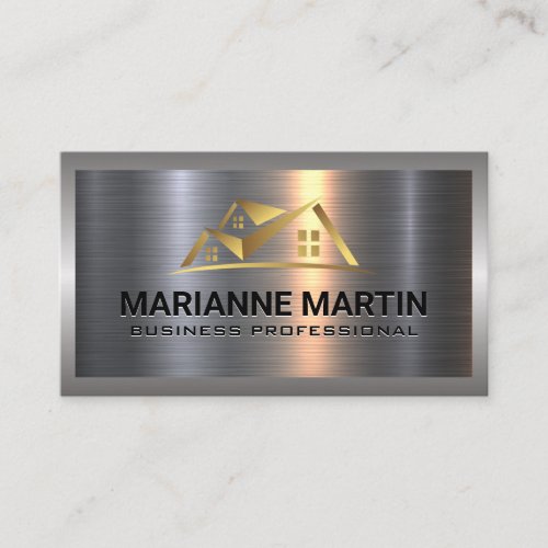 Metal Aluminum Silver Brushed  Gold House Logo Business Card