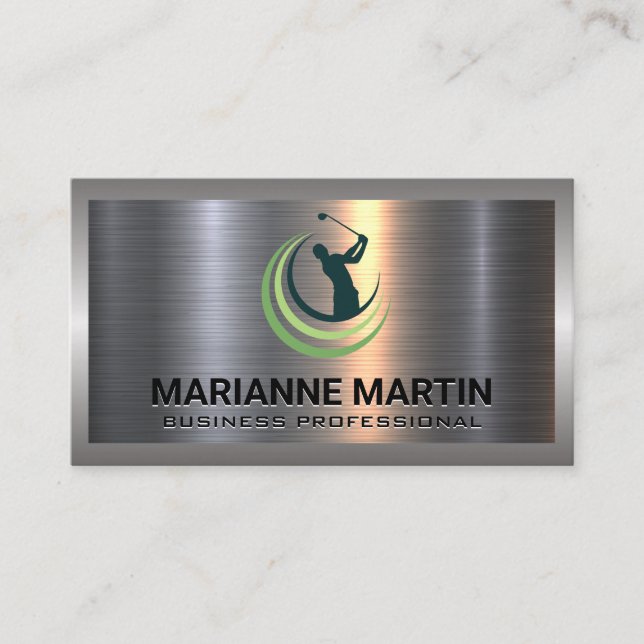 Metal Aluminum Silver Brushed | Golf Logo Business Card (Front)