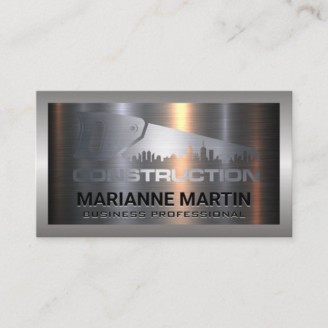 Metal Aluminum Silver Brushed | Hand Saw | City Business Card (Front)