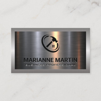 Metal Aluminum Silver Brushed | Home Hammer Logo Business Card