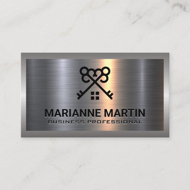 Metal Aluminum Silver Brushed | Home Keys Logo Business Card (Front)