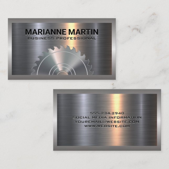 Metal Aluminum Silver Brushed | Industrial Saw Business Card (Front/Back)
