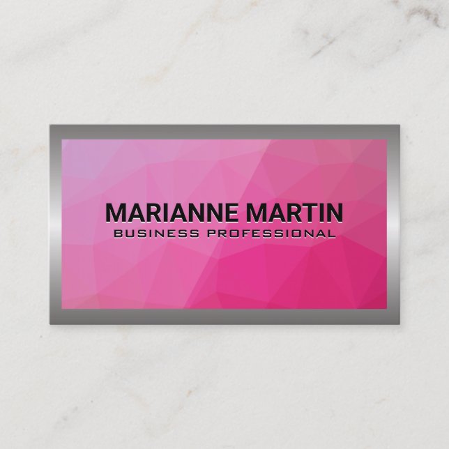 Metal Aluminum Silver Brushed | Magenta Geometric  Business Card (Front)