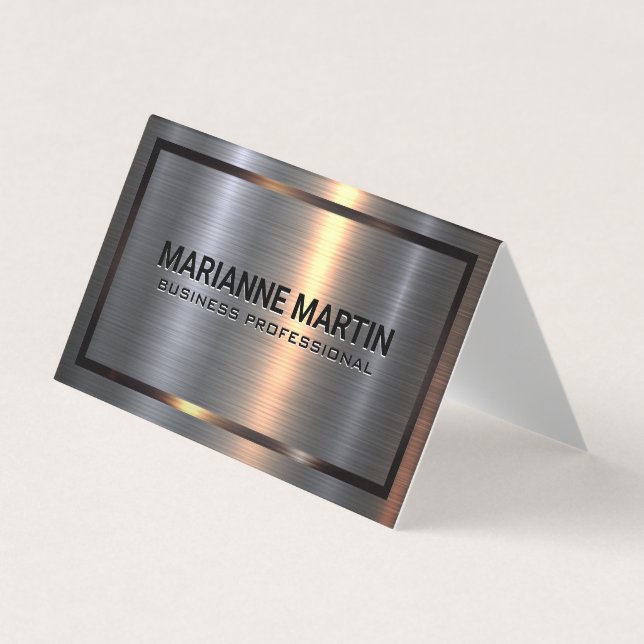 Metal Aluminum Silver Brushed | Metallic Border  Business Card (Front)