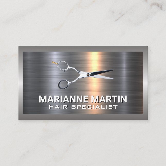 Metal Aluminum Silver Brushed | Scissors Business Card (Front)
