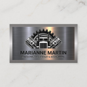 Metal Aluminum Silver Brushed   Semi Truck Pistons Business Card