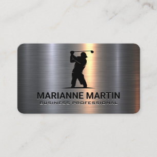 Metal Aluminum Silver   Golfer Swinging Business Card