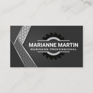 Metal Aluminum Silver Saw Industrial Geometric Business Card
