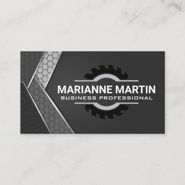 Metal Aluminum Silver | Saw Industrial Geometric Business Card (Front)