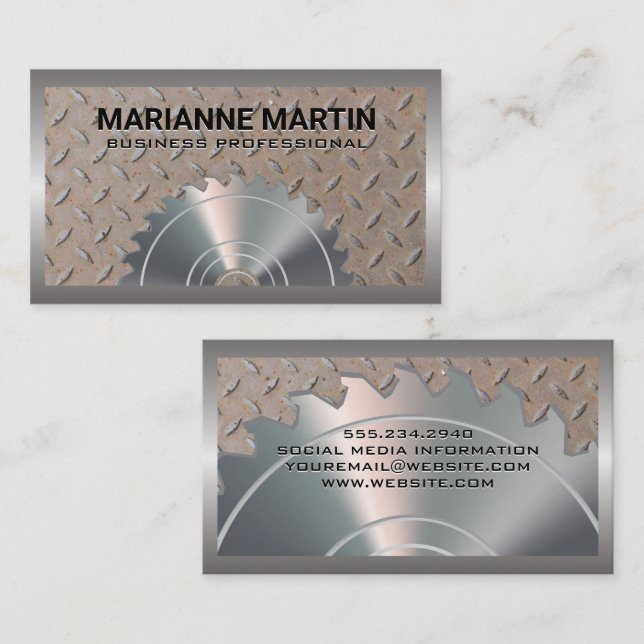 Metal Aluminum Steel | Industrial Saw Business Card (Front/Back)