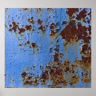 Metal and blue paint texture. poster