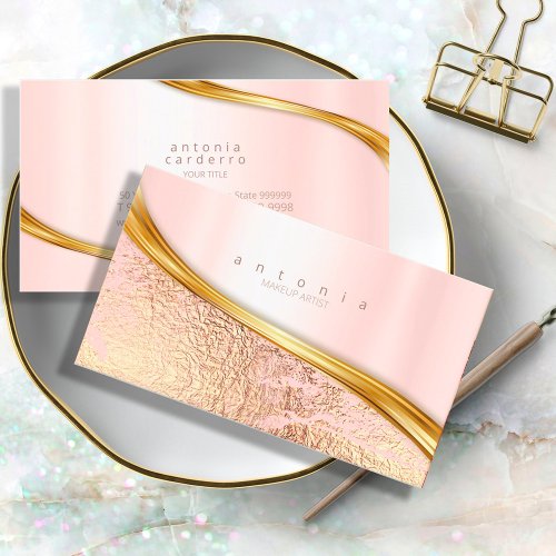 Metal and Crinkled Foil Wave Rose Gold ID811 Business Card