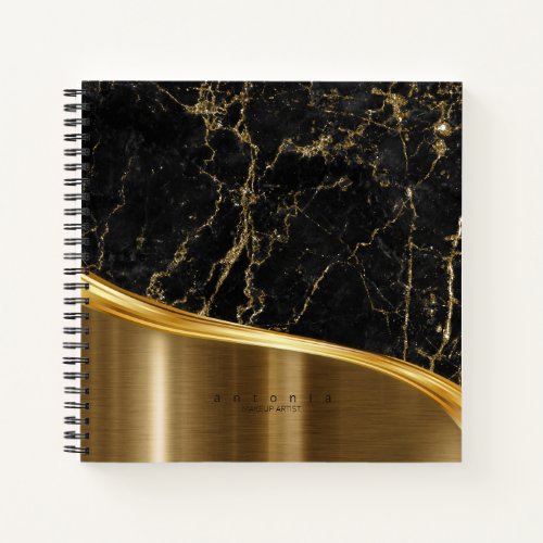 Metal and Glitter Marble Wave Black Gold ID808 Notebook