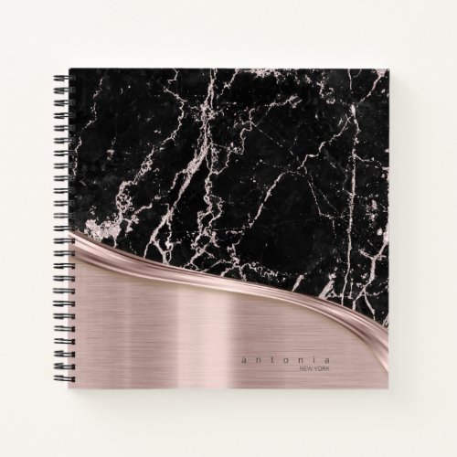 Metal and Glitter Marble Wave Blk Rose Gold ID808 Notebook
