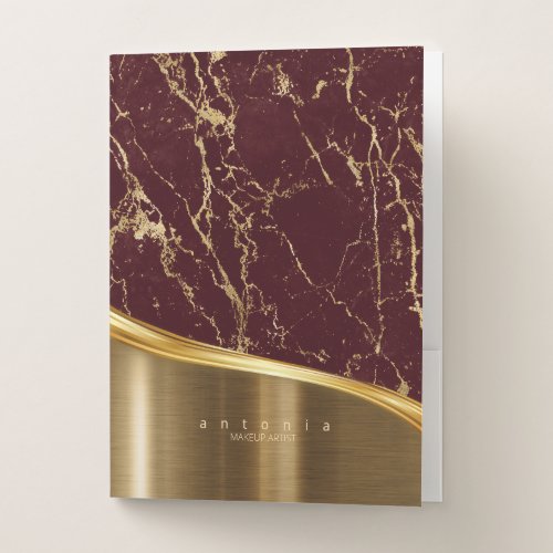 Metal and Glitter Marble Wave Burgundy Gold ID808 Pocket Folder