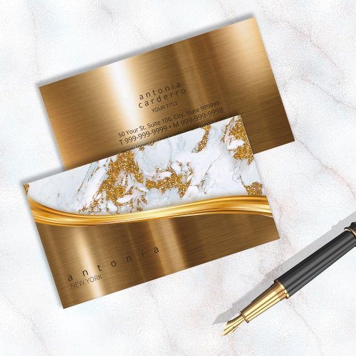 Metal and Glitter Marble Wave Gold ID808 Business Card